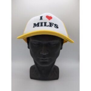 Yellow White I Love MILFS Funny Truck Hat